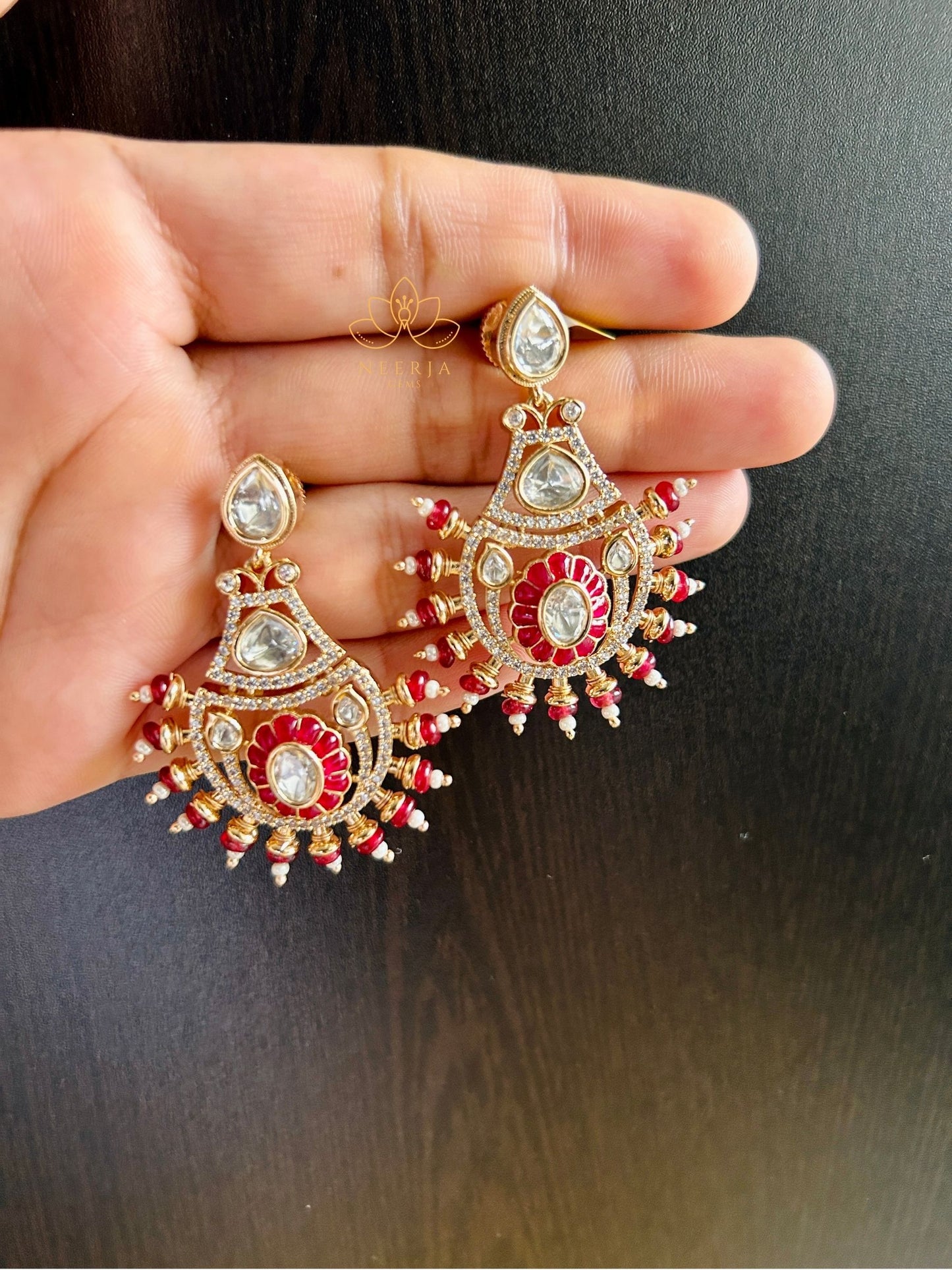Bold Red Kundan Drops