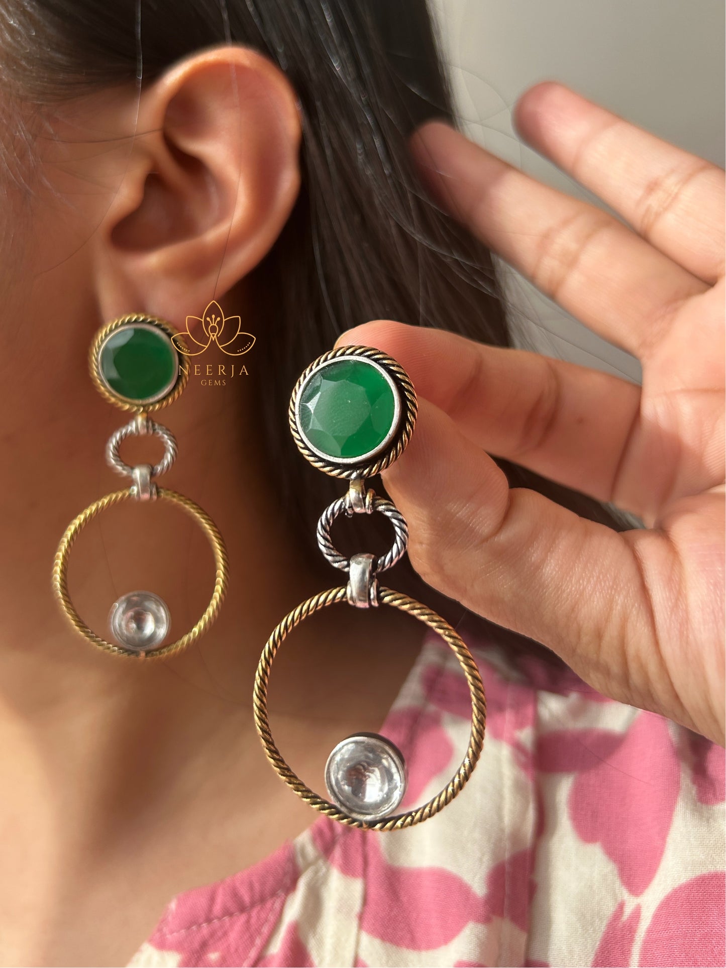 Emerald Orbit Hoop Earrings