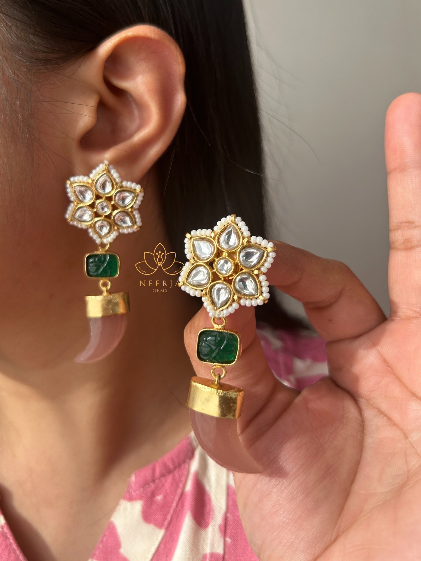 Floral Charm Kundan Danglers