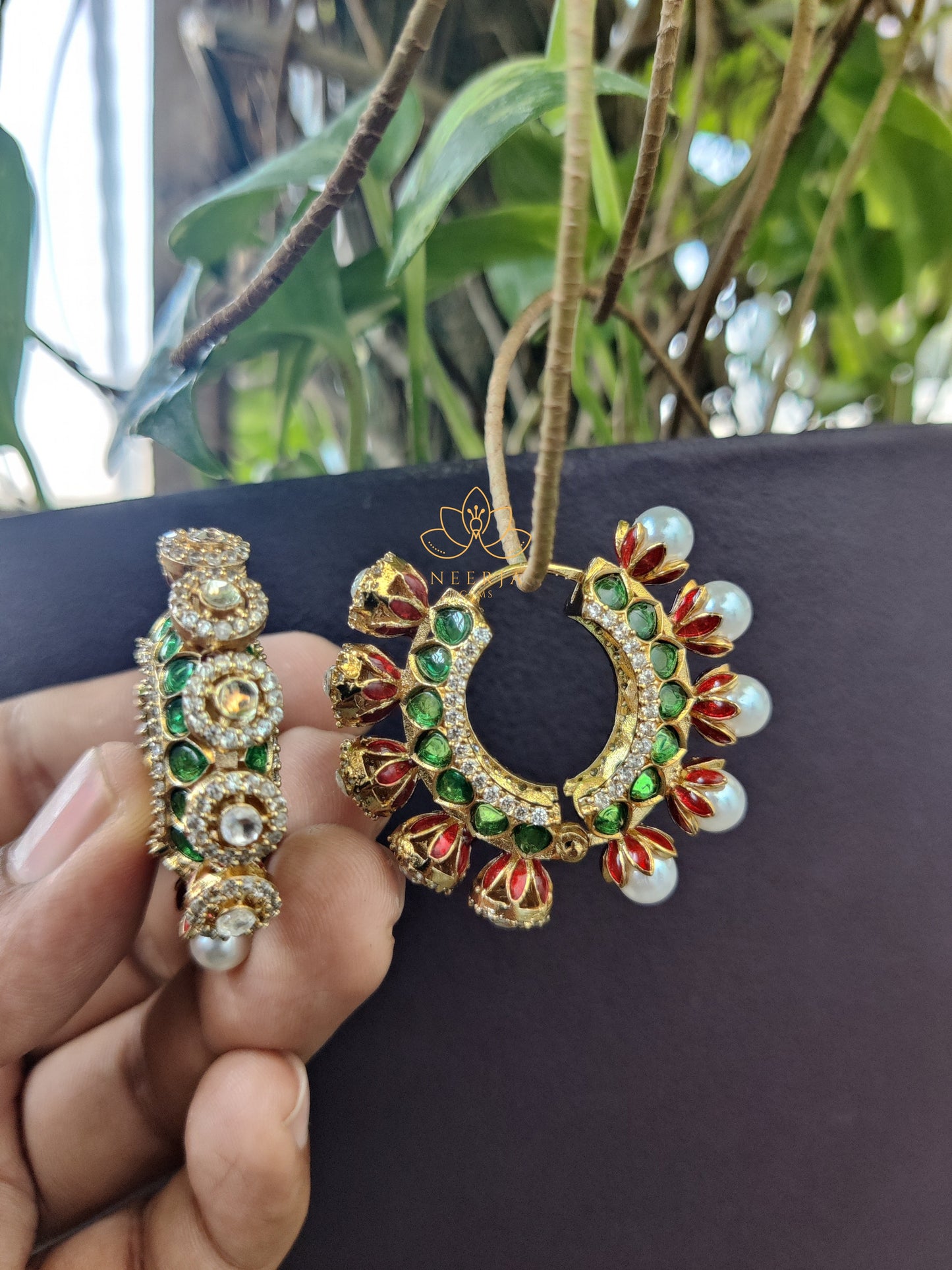 Mughal Crescent Polki Hoops