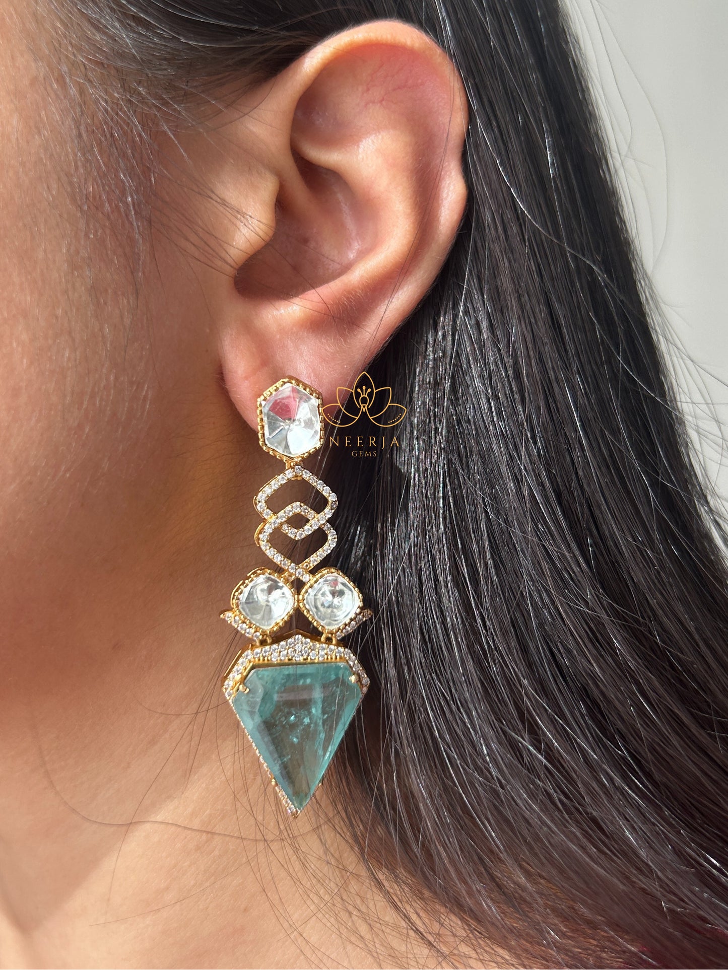 Mystic Emerald Geometric Danglers