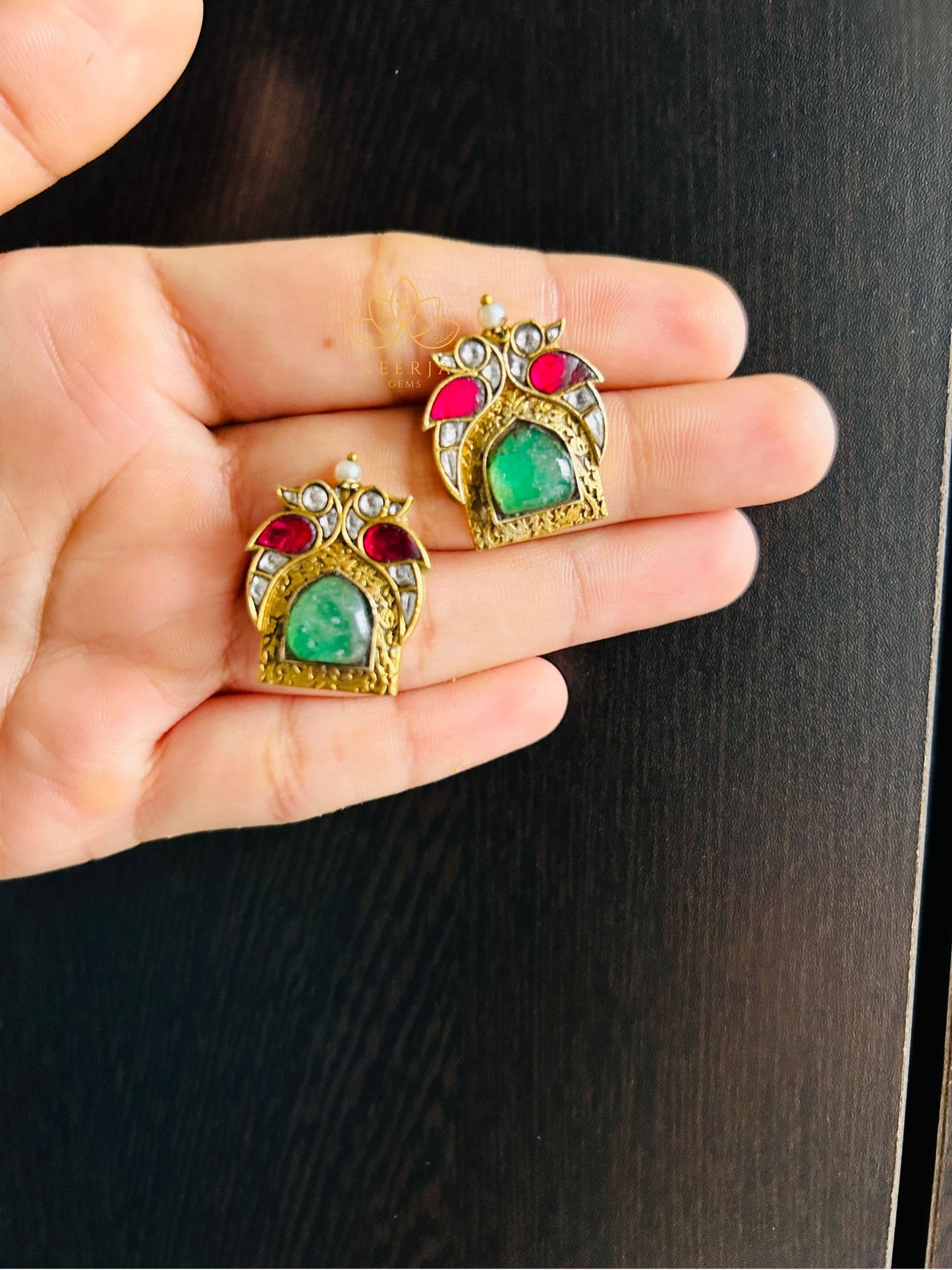 Padmakriti Emerald Arch Studs