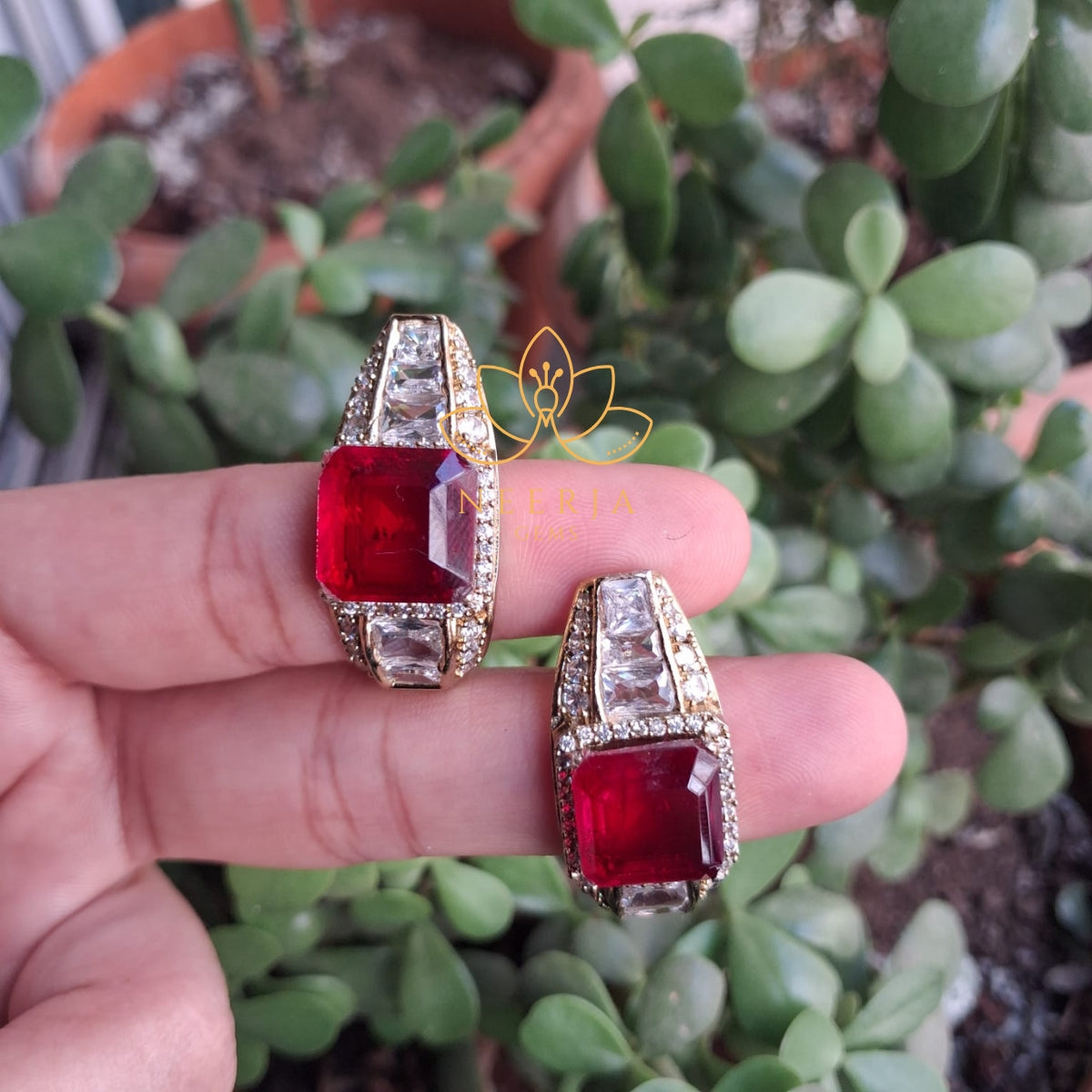 Ruby Regal Kundan Clip-On Earrings