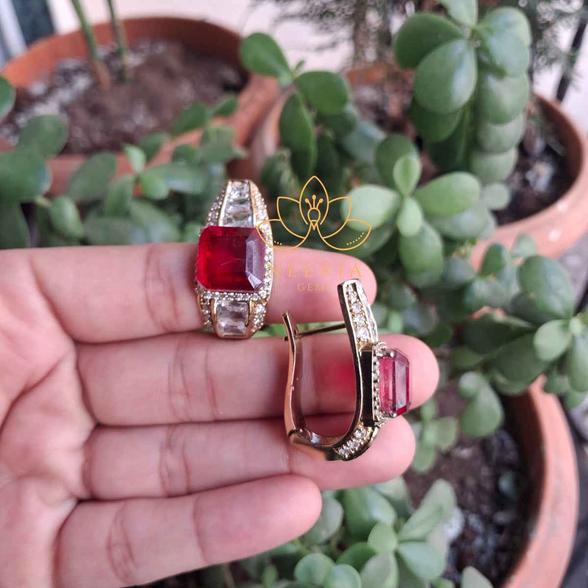 Ruby Regal Kundan Clip-On Earrings