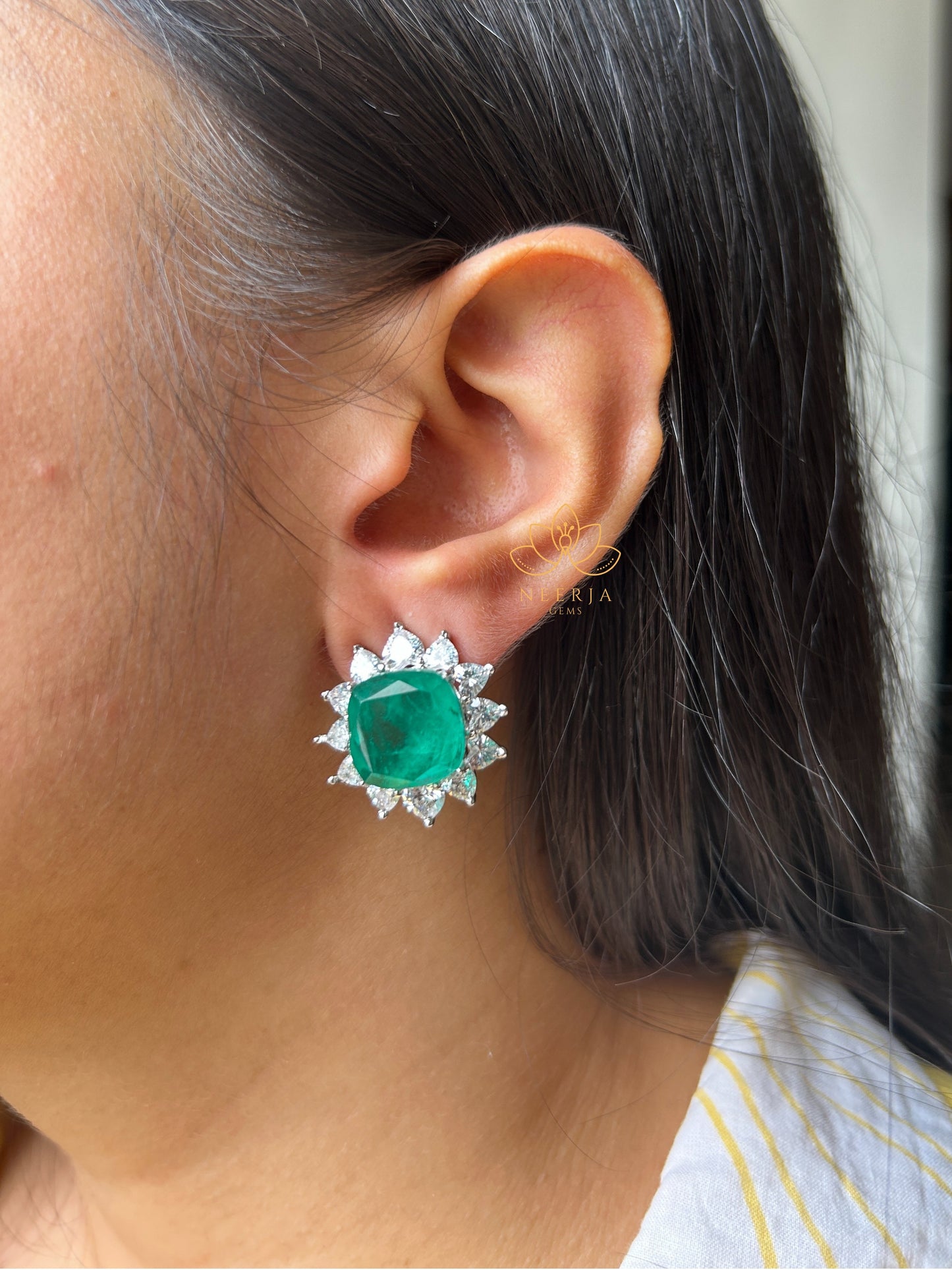 Vanika Emerald Petal Studs