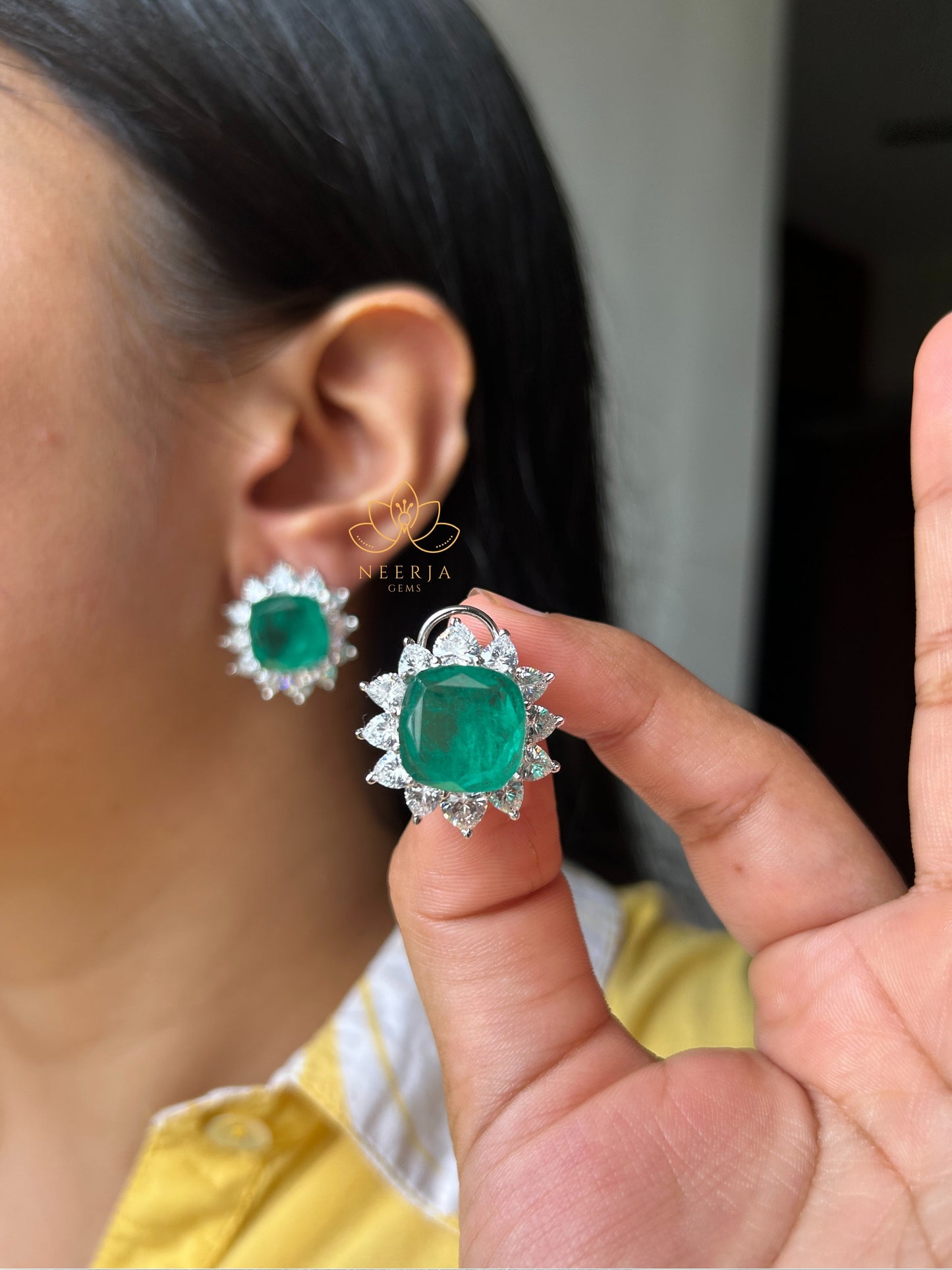 Vanika Emerald Petal Studs
