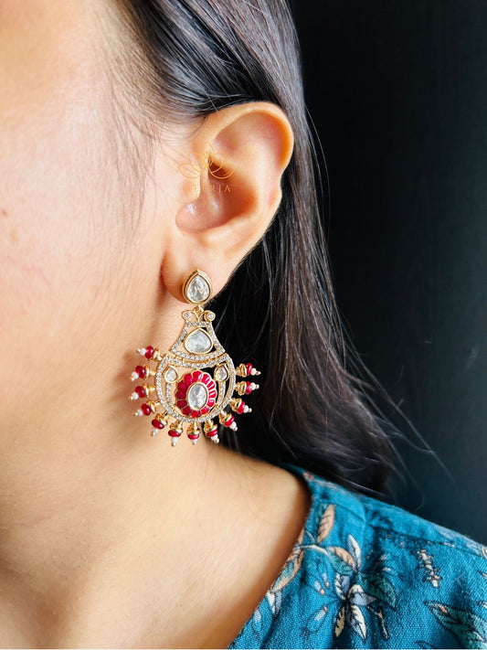 Bold Red Kundan Drops