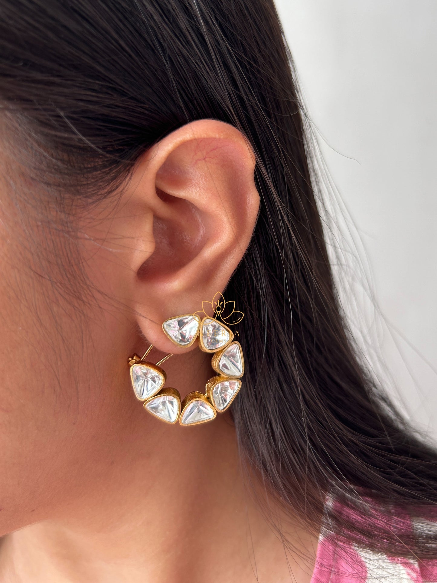 Celestial Polki Crescent Studs
