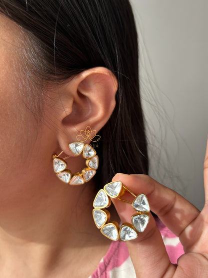 Celestial Polki Crescent Studs