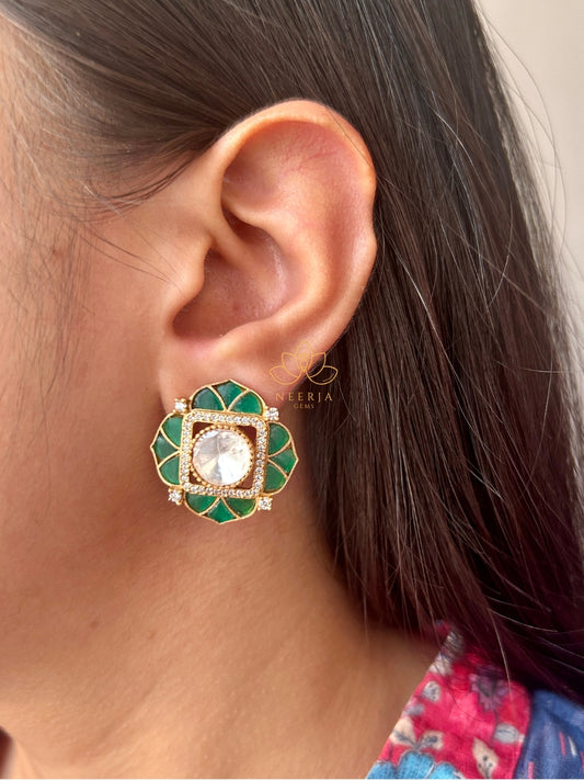 Emerald Lotus Studs