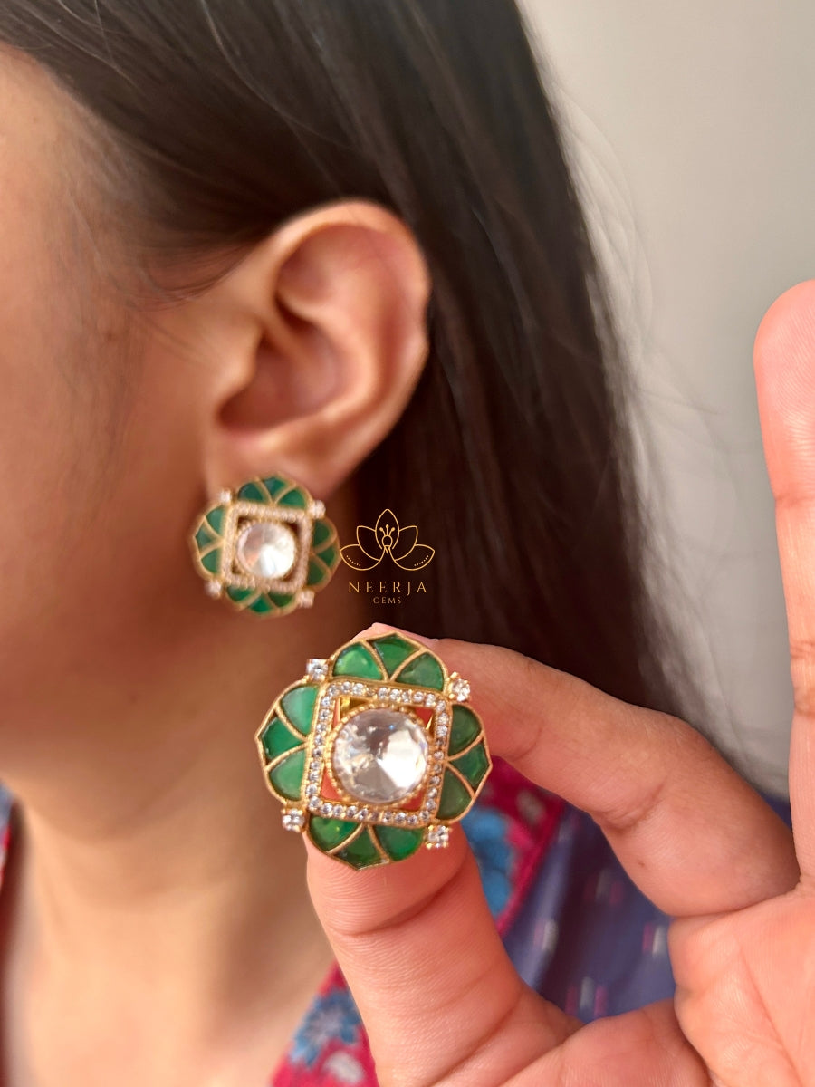 Emerald Lotus Studs