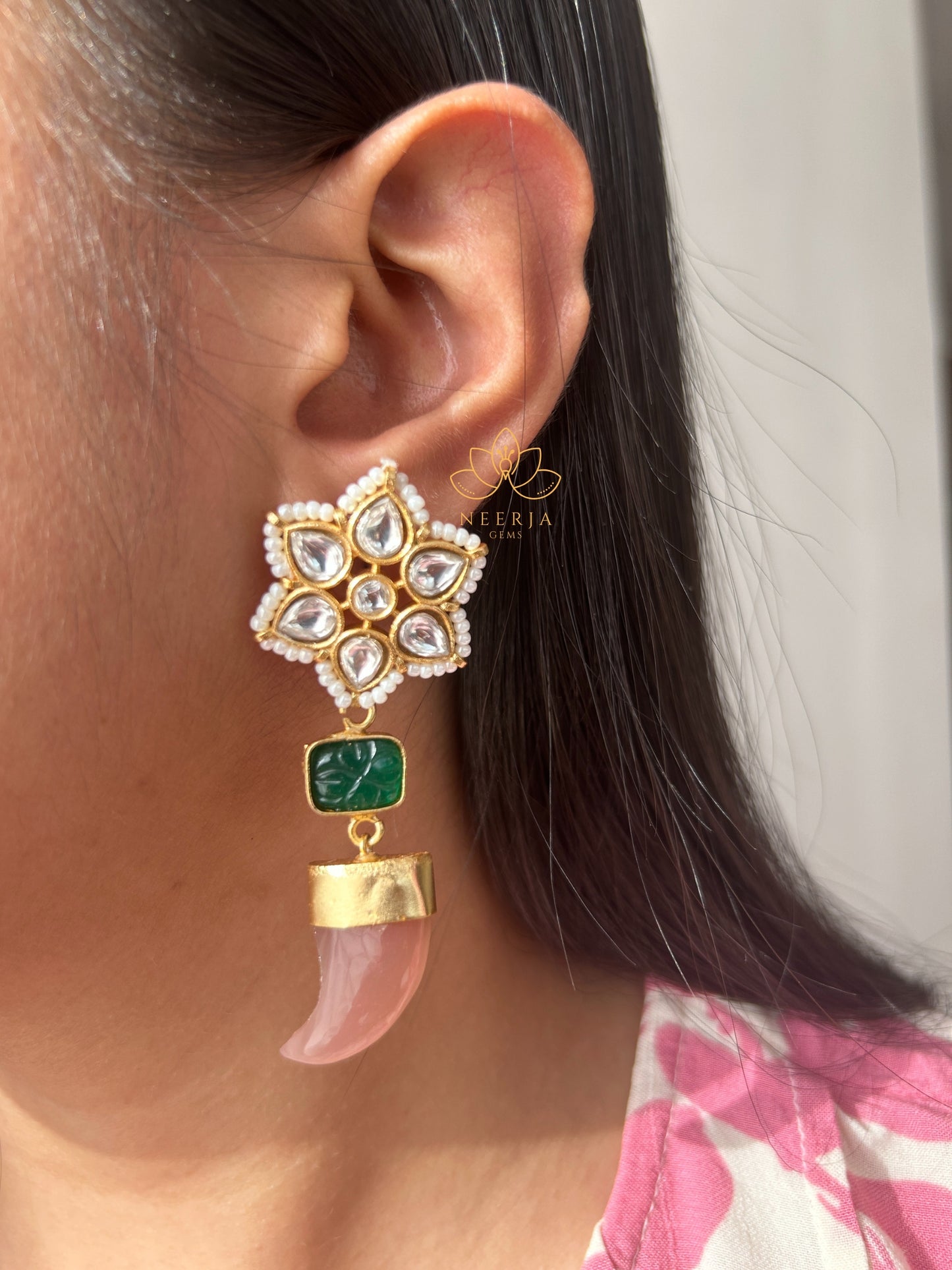 Floral Charm Kundan Danglers