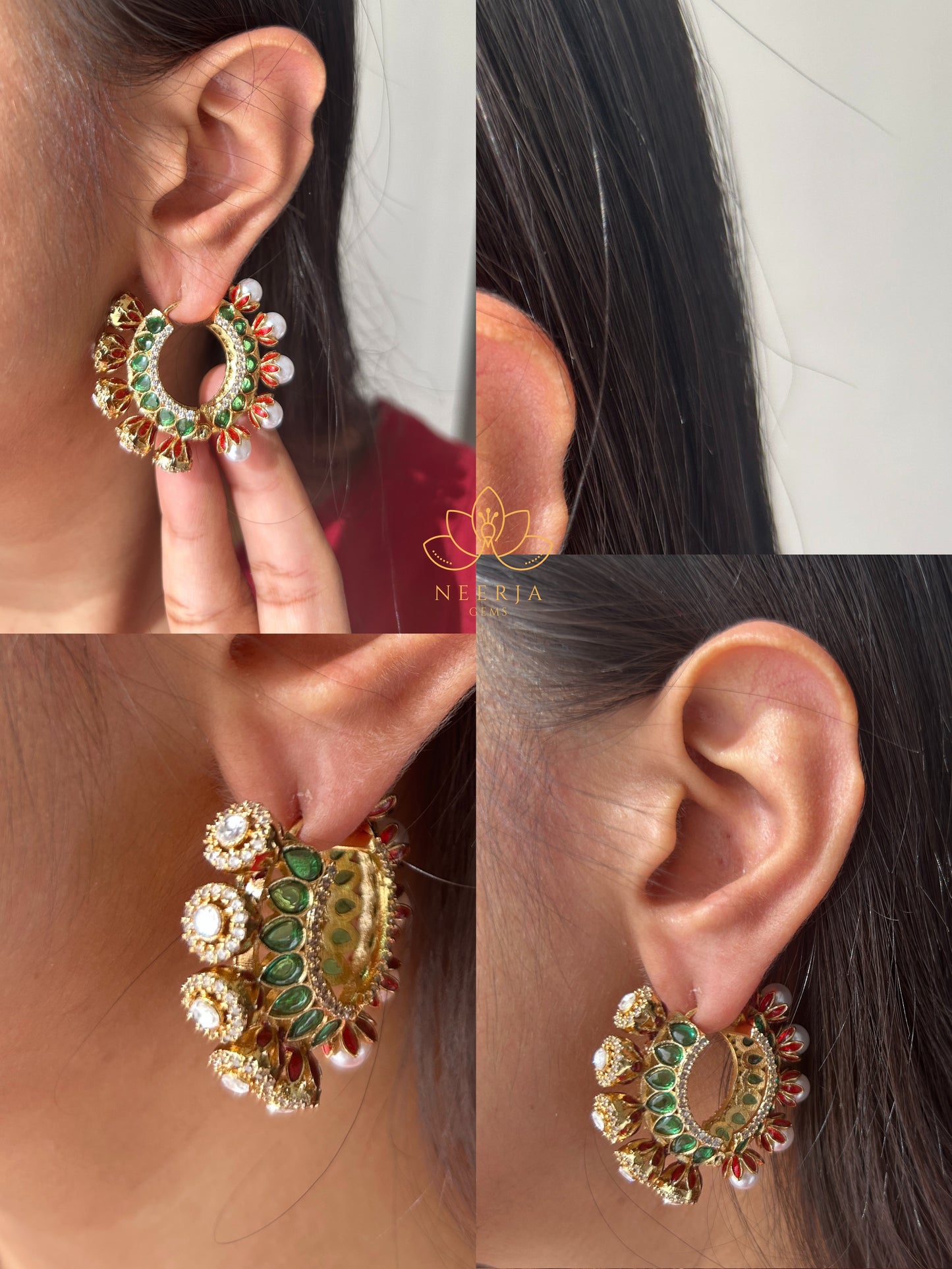Mughal Crescent Polki Hoops