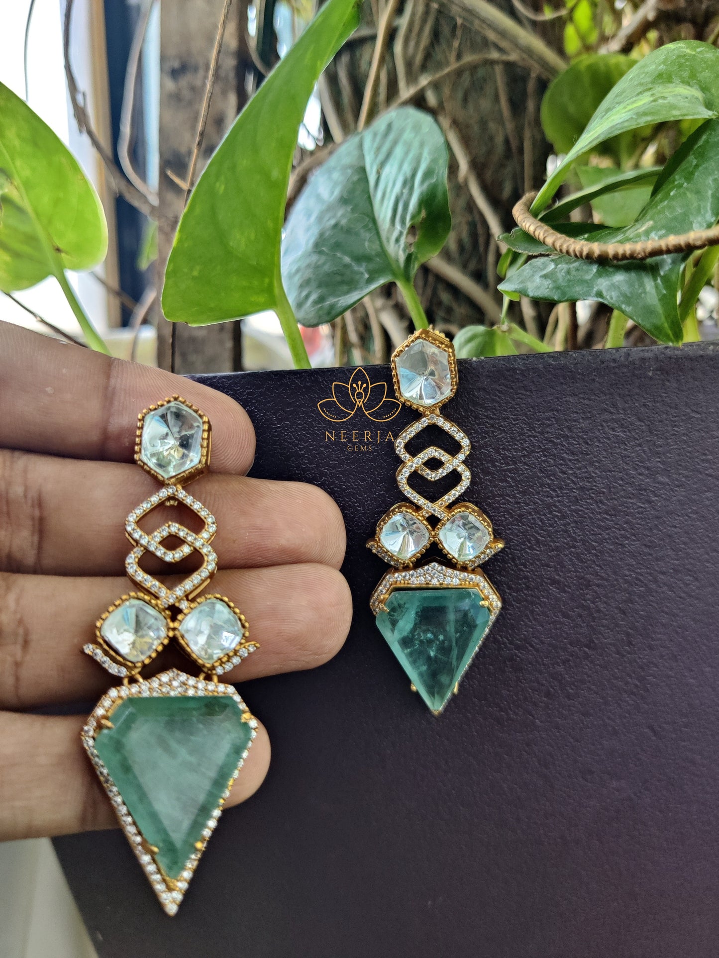 Mystic Emerald Geometric Danglers