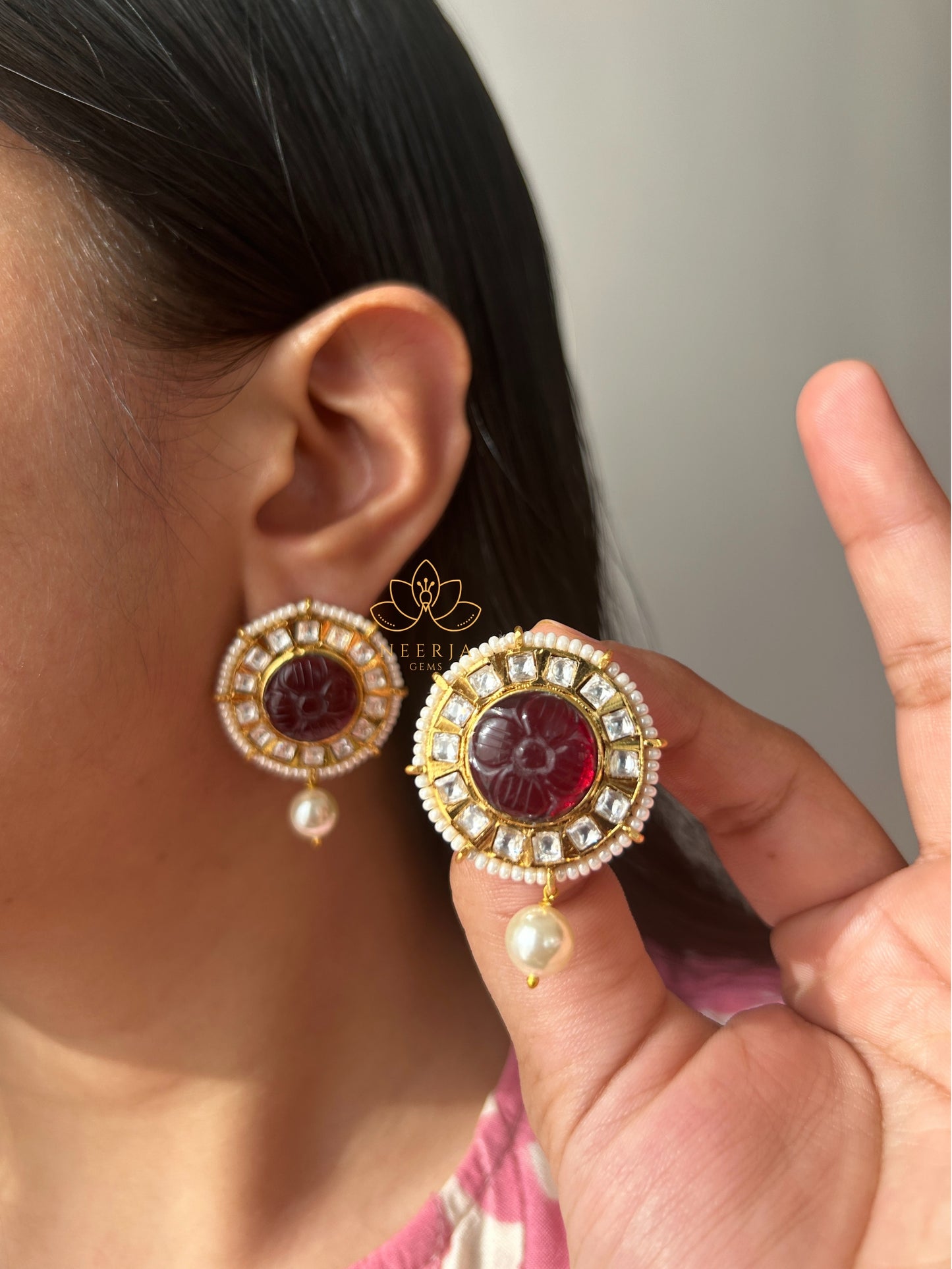 Regal Ruby Polki Studs