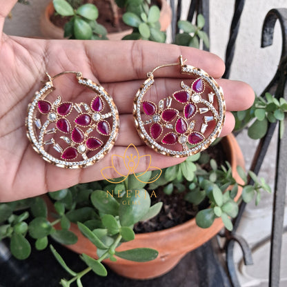 Ruby Blossom Polki Hoops