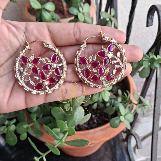 Ruby Blossom Polki Hoops