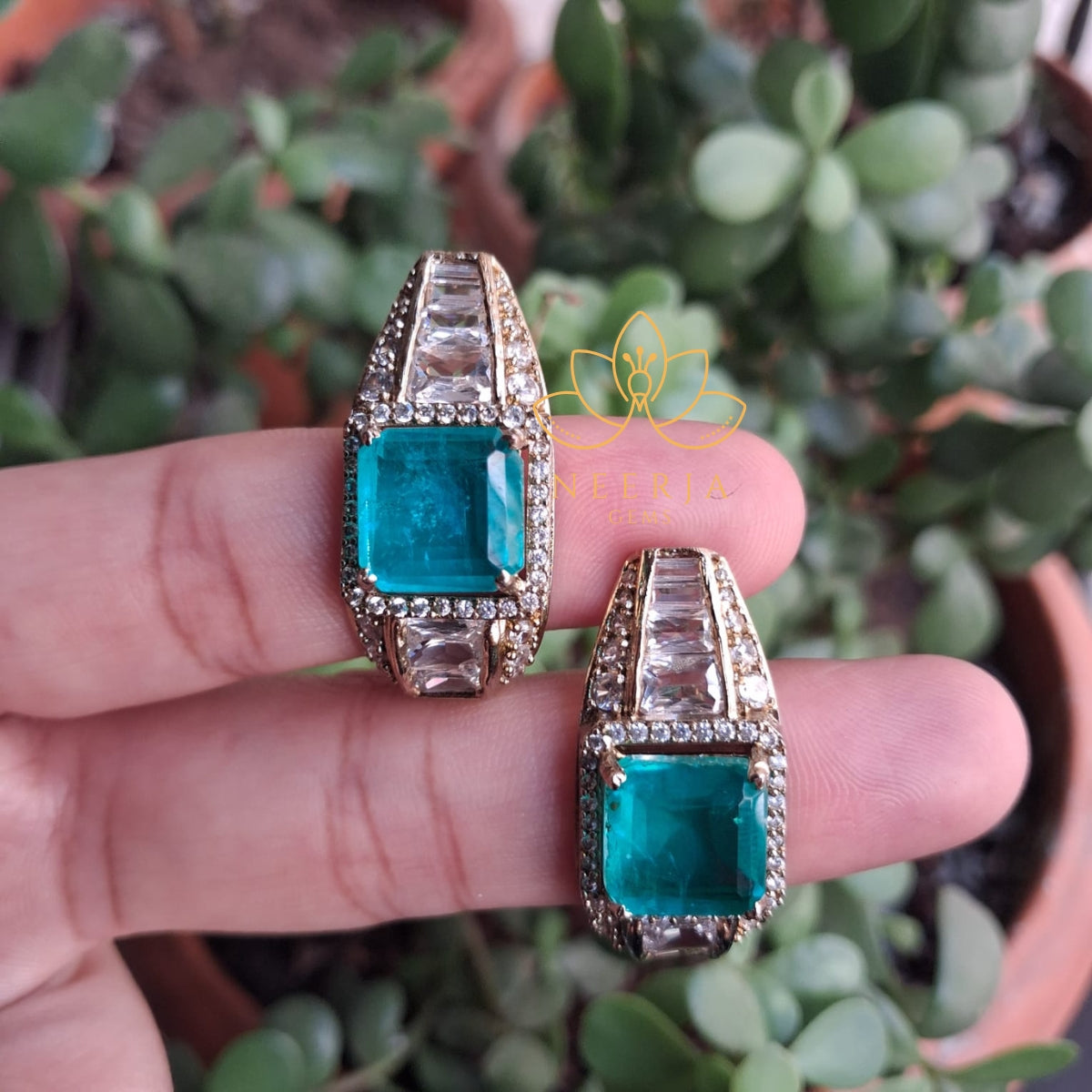 Sapphire Shine Kundan Clip-On Earrings