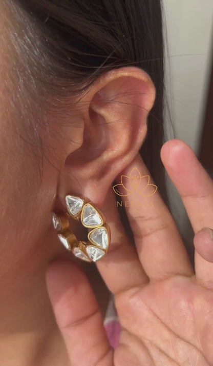 Celestial Polki Crescent Studs