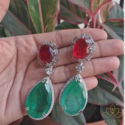 Red & Green Leaf Drop Earrings