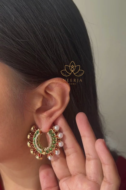 Mughal Crescent Polki Hoops